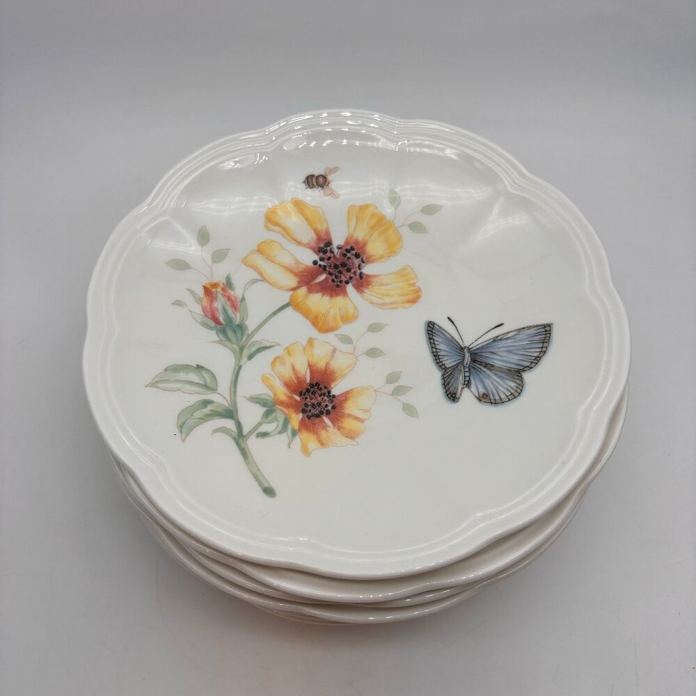 Vintage Lenox Butterfly Meadow Floral Butterfly Ceramic 6" Snack Plates Set of 8